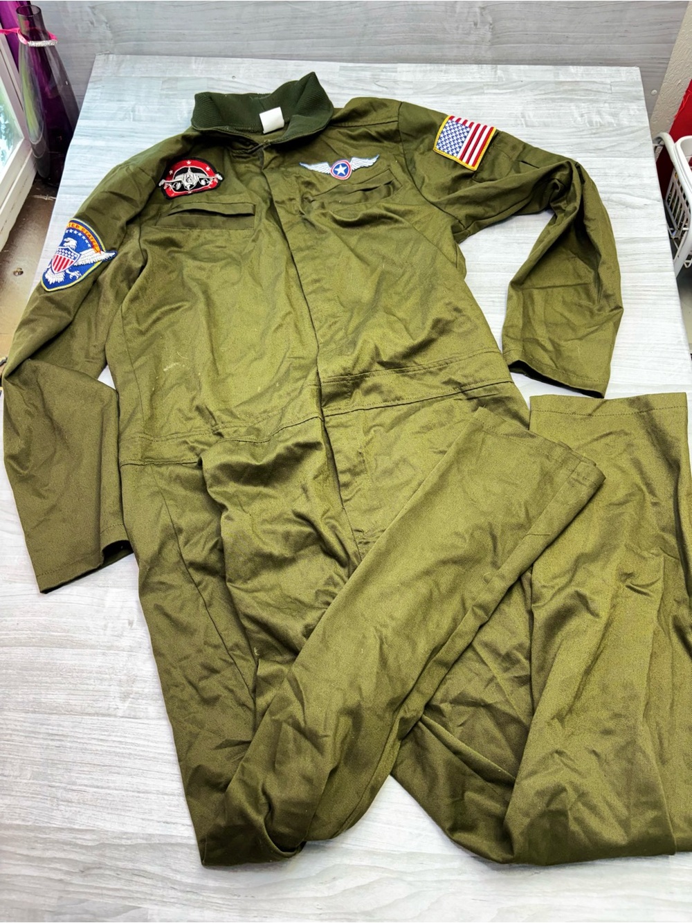 Spirit Too Gun Maverick Olive Green Military-Style Men's Flight Jumpsuit Patches